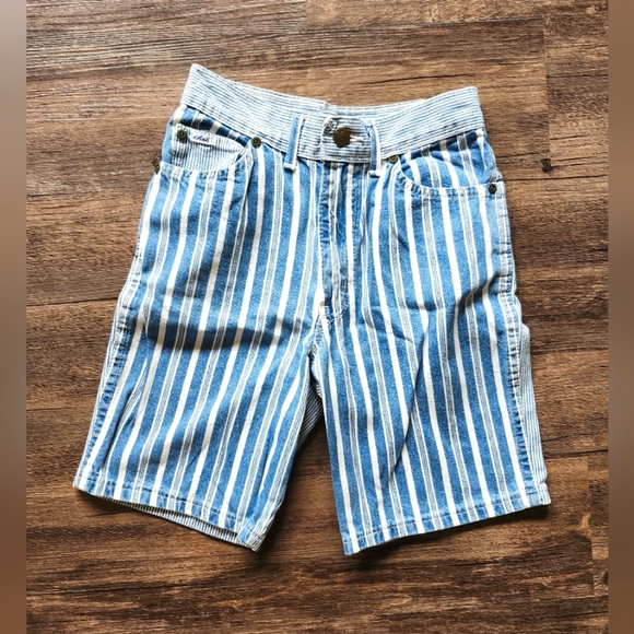 Vintage Chic Kids 90s Striped Denim Bermuda Shorts - Picture 1 of 4